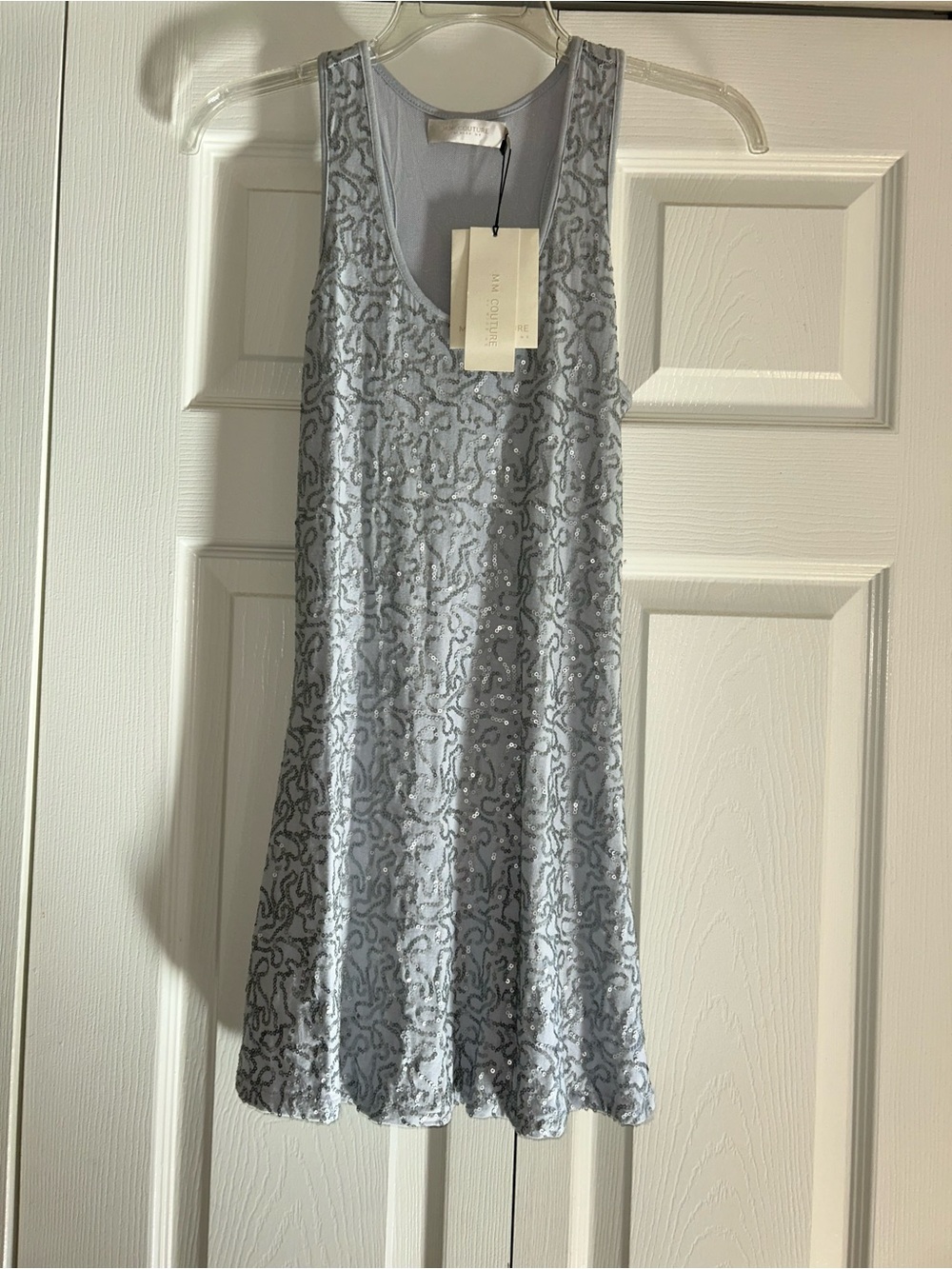 MM Couture Silver-Sequin Scoop Neck Mini Dress